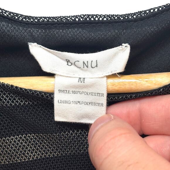 BCNU mesh striped sheer crop top black gray M - Picture 3 of 3